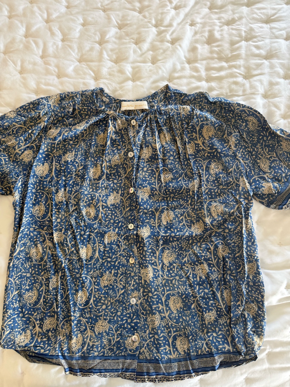 Blue Paisley Button-Front Blouse by Natalie Martin